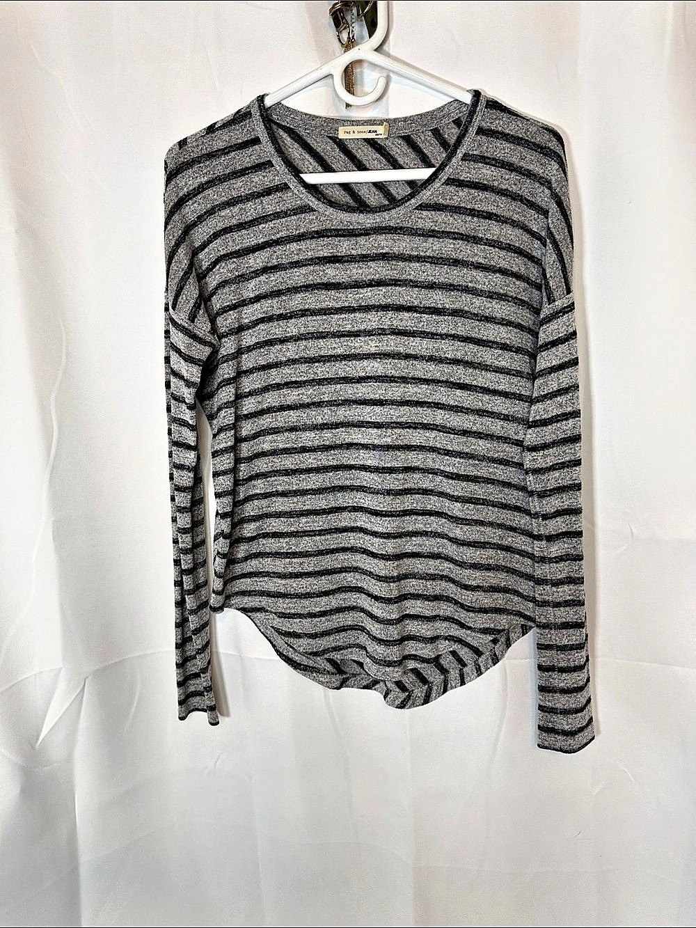 rag & bone The Knit Stripe Long Sleeve Tee Gray & Black XS